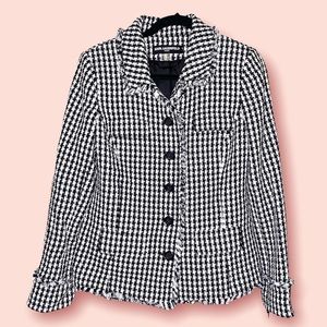 Karl Lagerfeld suit jacket, black & white, fringed edges, NWT! Women’s size 12